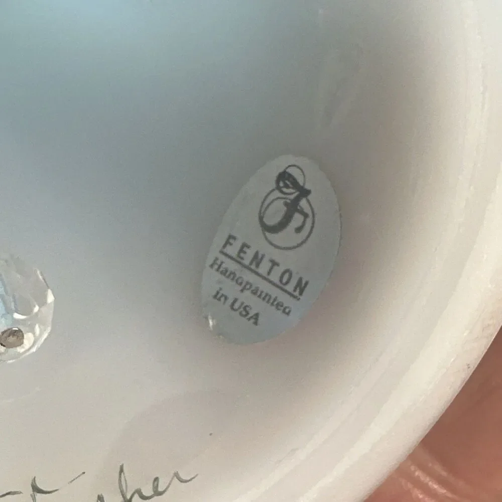 VTG Fenton Satin Glass Angel Bell Signed Numbered S. Fisher Music Notes #885